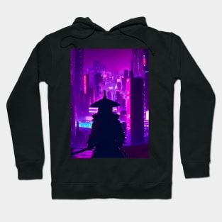 Japanese Samurai Cyberpunk Futuristic Neon City Hoodie